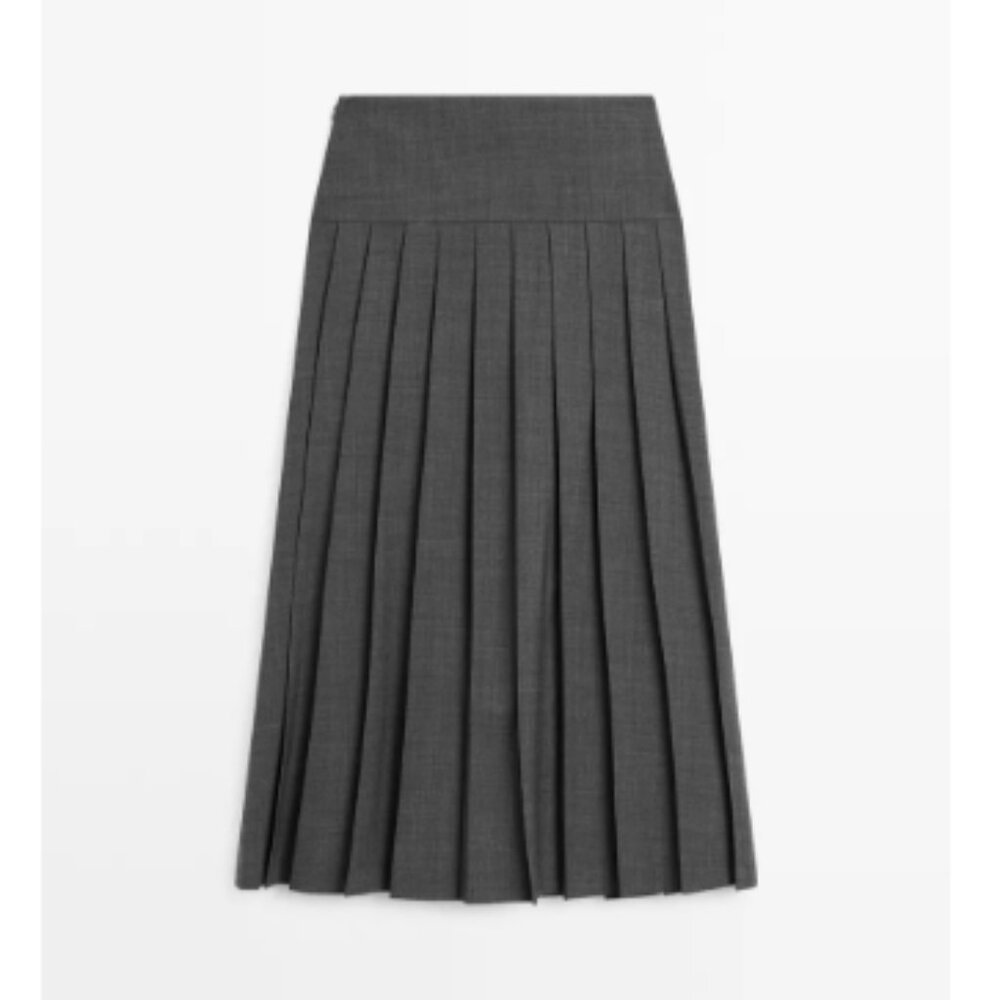 NWT Massimo Dutti Charcoal Midi Skirt with Box Pleats. Brand NEW condition